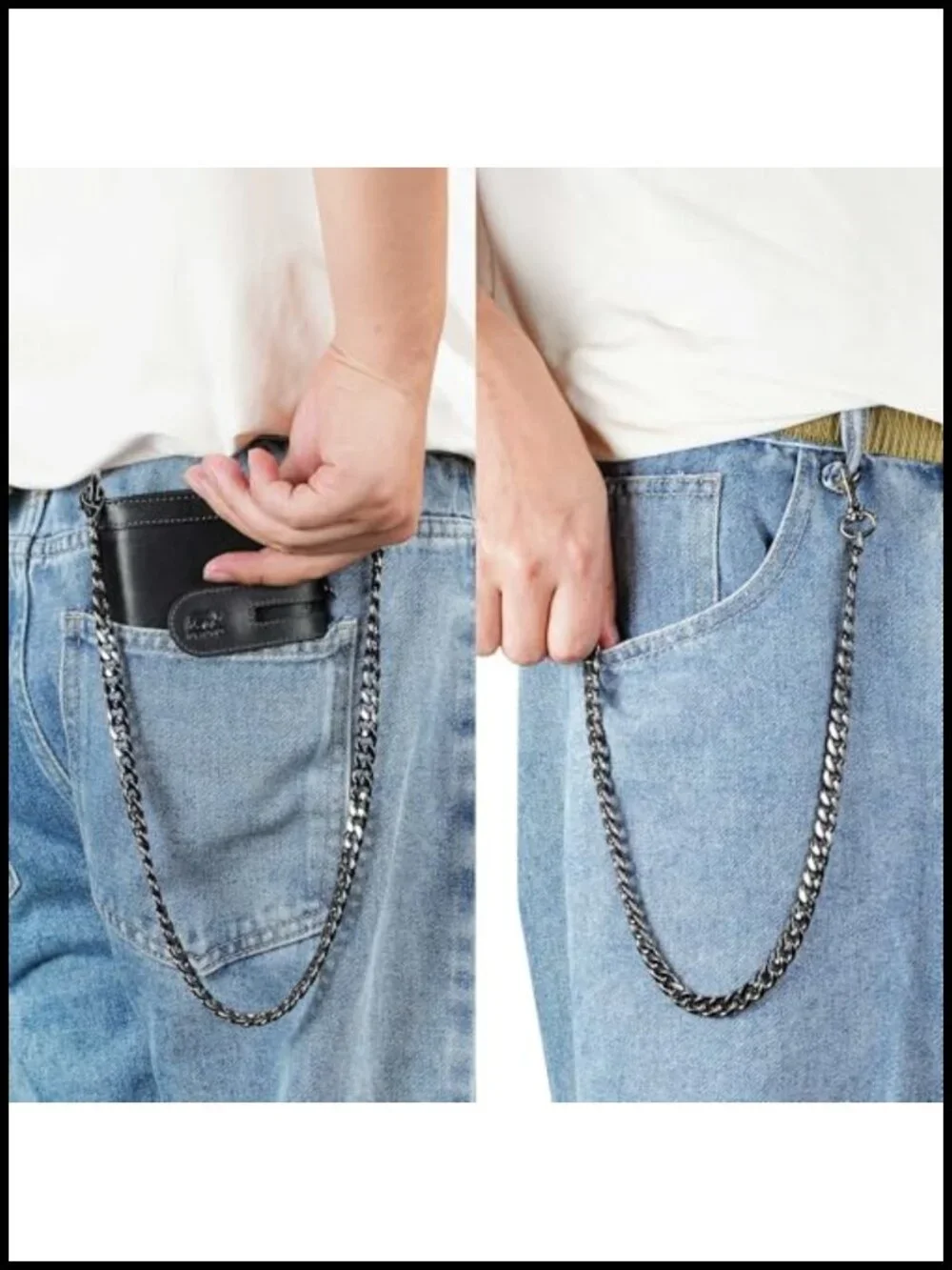 Genuine Leather RFID Blocking Chain Wallet 15 Slots Bifold Anti Theft